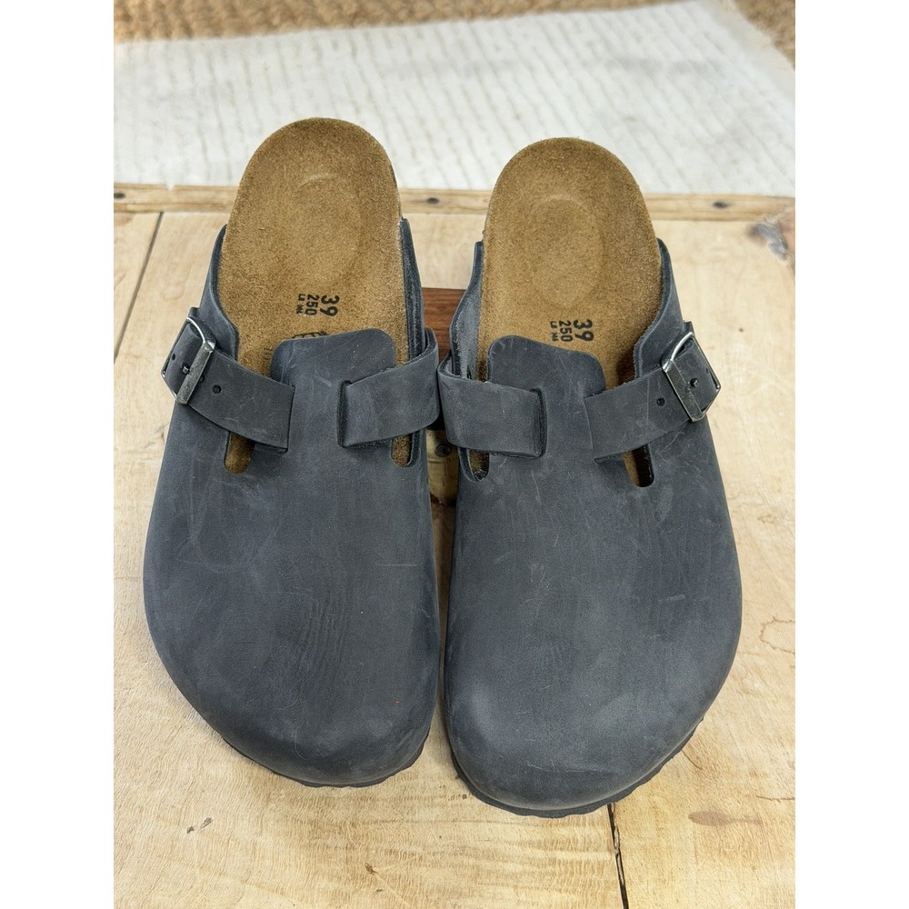 Birkenstock Unisex Size M6 W8 EU39 Boston BS Clogs Black Oiled Leather NWOT